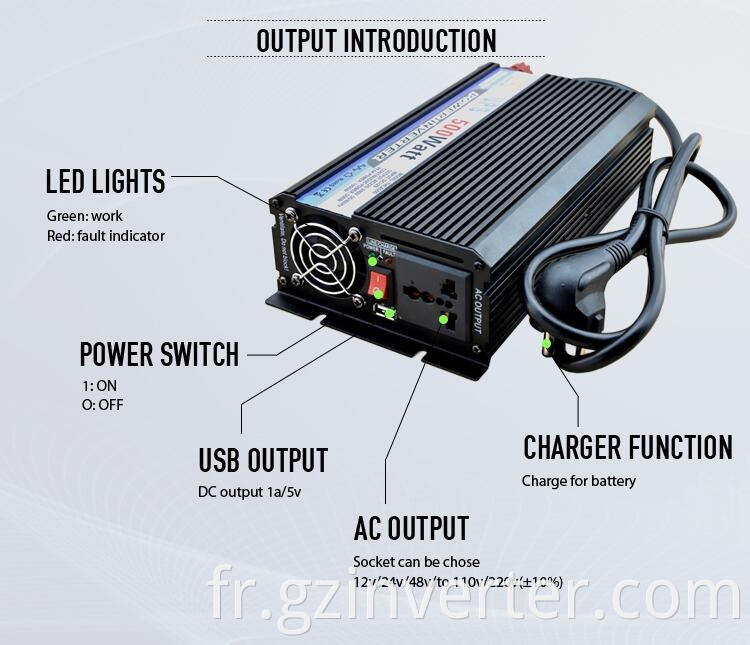 Onduleur de puissance de 500W mini-voiture avec onduleur d'onde sinusoïdal Modify Modify 12-220V 50Hz pour l'ordinateur LED Mobile